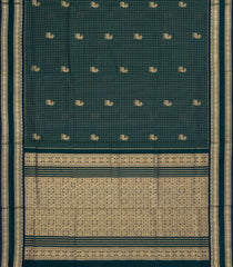 Bottle Green Handloom Silk Cotton Saree With Checks & Buttas-SC4233