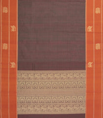Brown Handloom Silk Cotton Saree With Checks & Contrast Border-SC4088