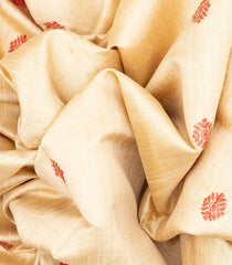 Off White Handwoven Tussar Silk Saree With Floral Motifs-Off White