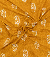 Mustard Printed Jaipur Cotton Saree With Printed Floral Motifs-JC1753