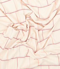 Off White Handwoven Bengal Cotton Saree With Checks & Contrast Border-BG1507