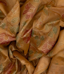 Beige Woven Banarasi Crushed Tissue Saree With Embroidery