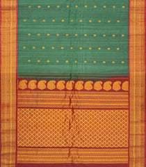 Dark Green Handloom Gadwal Silk Cotton Saree With Contrast Border-GA0173