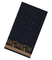 Black Handloom Uppada Silk Saree With Meena Buttas-UP0416