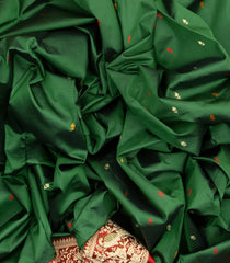Dark Green Handloom Banarasi Silk Saree With Meena Floral Motifs-BE1603