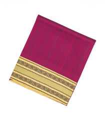 Magenta Handloom Soft Silk Saree With Stripes & Beige Border