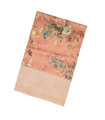 Peach Handloom Tussar Silk Saree With Printed Floral Motifs