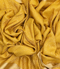 Yellow Mysore Crepe Silk Saree With Peacock Floral Motifs-MS3110