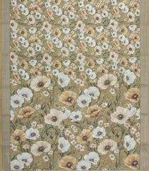 Beige Printed Synthetic Linen Saree With Floral Motifs-SY0188