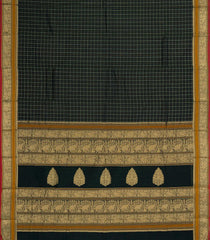 Bottle Green Handloom Kanchi Cotton Saree With Checks & Dots-KC1758