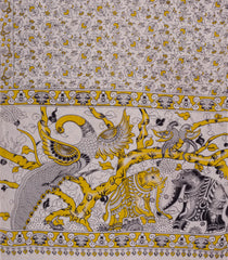 Taupe Woven Kalamkari Cotton Saree With Pritned Floral Motifs-KAL1153