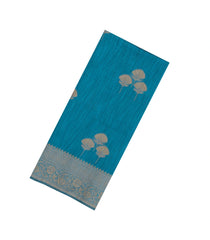 Cyan Woven Art Linen Saree With Zari Border-BL5633