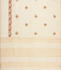 Cream Woven Art Linen Saree With Embroidered Buttas & Border-BL6034