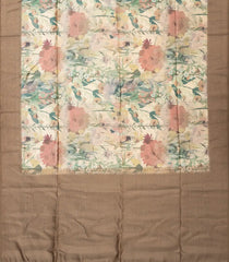 Cream Woven Synthetic Tussar Silk Saree With Printed Floral Motifs-BL3664