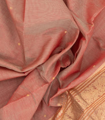 Peach Handloom Silk Cotton Saree With Zari Buttas-SC4555