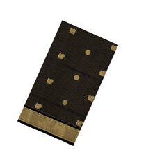 Black Handloom Silk Cotton Saree With Checks & Buttas-SC4235
