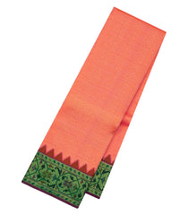 Peach Handloom Korvai Kanchipuram Silk Saree With Contrast Temple Border-KA15814