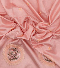 Baby Pink Woven Art Tussar Saree With Printed & Embroidered Floral Motifs-BL4724