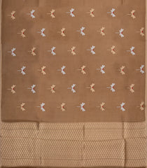Dark Beige Woven Pure Organza Silk Saree With Zari Buttas-KS1079