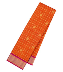 Orange Handloom Korvai Kanchipuram Silk Saree With Checks & Buttas-KA16058
