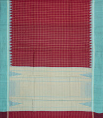 Red Woven Tussar Silk Saree With Chekcs & Blue Border-TU3234