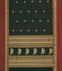 Bottle Green Handloom Kanchi Cotton Saree With Buttas-KC1813