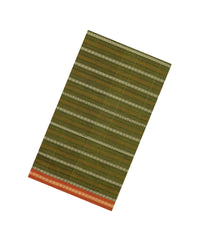 Olive Green Handloom Silk Cotton Saree With Stripes-SC3935