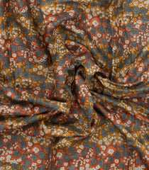 Orange Printed Tussar Silk Saree With Floral Motifs-TU3837