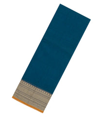 Cyan Woven Chirala Cotton Saree With Printed Blouse-CR1525