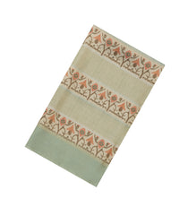 Aquamarine Woven Blended Organza With Printed Motifs-BL4736