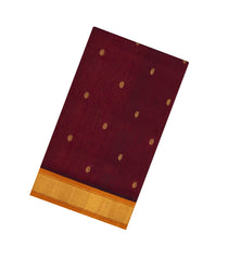 Maroon Handloom Silk Cotton Saree With Buttas & Contrast Border-SC4476