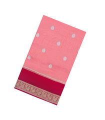 Peach Woven Blended Viscose With Zari Buttas-BL5572