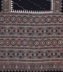 Black Printed Modal Silk Saree With Embroidered Motifs-PS0742