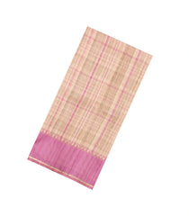 Beige Printed Synthetic Tussar Silk Saree With Pink Checks-SY0525