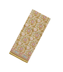 Beige Printed Chanderi Cotton Saree With Floral Motifs-CC1482