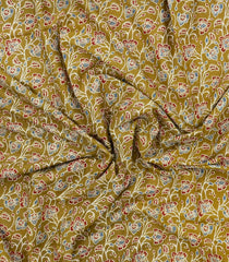 Olive Green Printed Jaipur Cotton Saree With Floral Motifs-JC1857