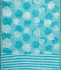 Turquoise Printed Synthetic Linen With Contrast Border-SY0289