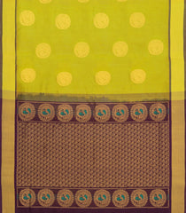 Green Handloom Silk Cotton Saree With Buttas & Contrast Zari Border-SC4674
