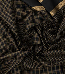 Black Handloom Kanchipuram Silk Saree With Zari Checks-KA14313