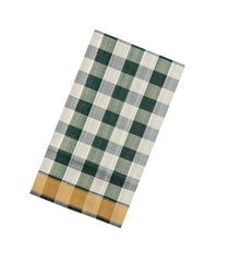 White & Green Handloom Silk Cotton Saree With Checks & Zari Border-SC4645