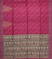 Magenta Printed Tussar Silk Saree With Stripes & Printed Pallu-TU3650
