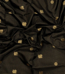 Black Handloom Silk Cotton Saree With Checks & Buttas-SC4235