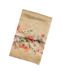 Beige Handloom Linen Saree With Printed Floral Motifs-LI0642