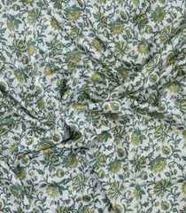 Light Green Printed Chanderi Cotton Saree With Floral Motifs & Zari Border-CC1661