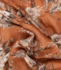 Rust Handloom Tussar Saree With Printed Floral Motifs-TU3054