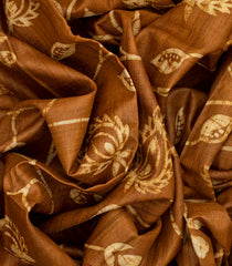 Oil Mustard Handloom Tussar Silk Saree With Printed Vine Motifs-OIL MUSTARD