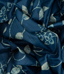 Indigo Handloom Tussar Silk Saree With Printed Vine Motifs-Ink Blue