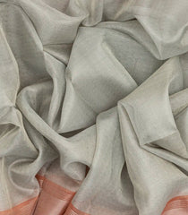 Grey Blended Tussar Tissue Saree With Peach Border-Grey