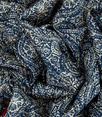 Blue Chanderi Cotton Saree With Printed Floral Motifs-Blue