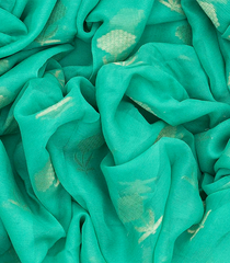 Aquamarine Woven Mysore Chiffon Silk Saree With Floral Motifs-Aquamarine